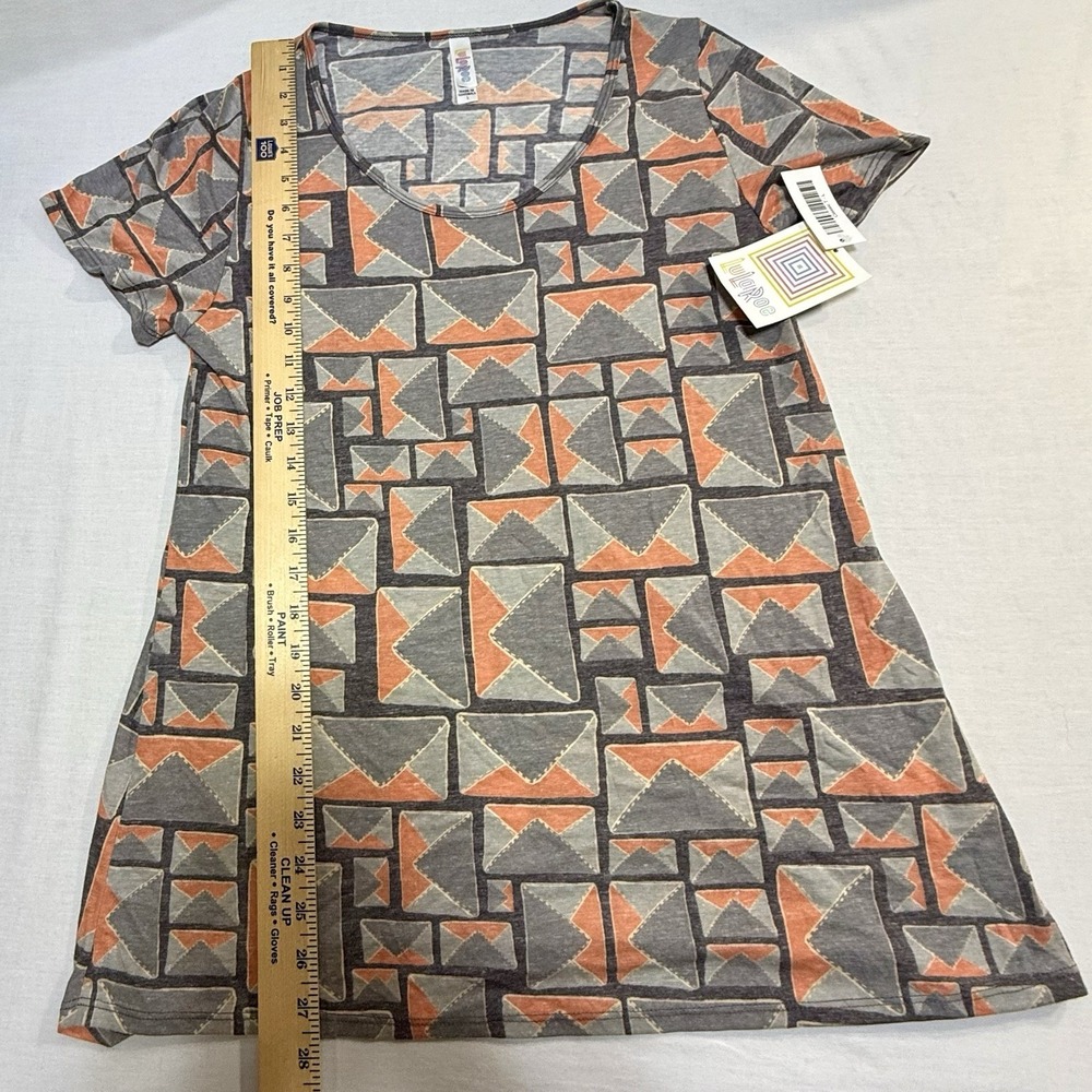 Lularoe Women's T-shirt Gray & Orange Geometric Pattern Short Sleeve Size Large - Picture 4 of 6
